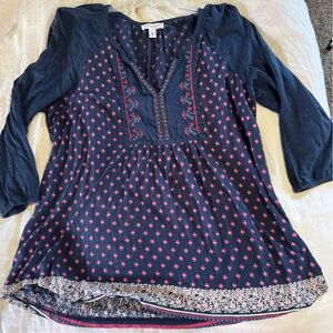 Vintage America Navy and Pink Floral Top Women’s XXL Tunic